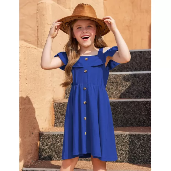 Arshiner Girls Dresses Summer Spaghetti Strap Cold Shoulder Ruffle Button Down A Line Dresses