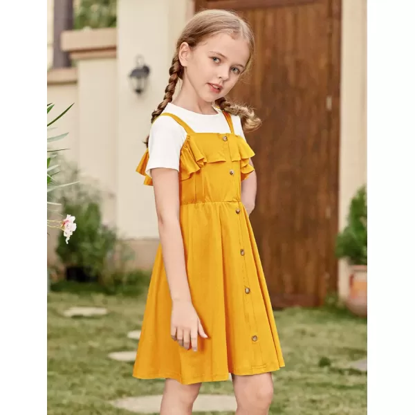 Arshiner Girls Dresses Summer Spaghetti Strap Cold Shoulder Ruffle Button Down A Line Dresses