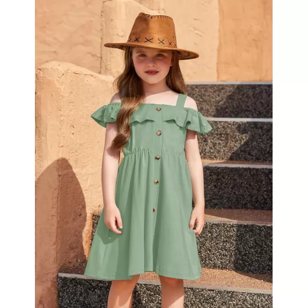 Arshiner Girls Dresses Summer Spaghetti Strap Cold Shoulder Ruffle Button Down A Line Dresses