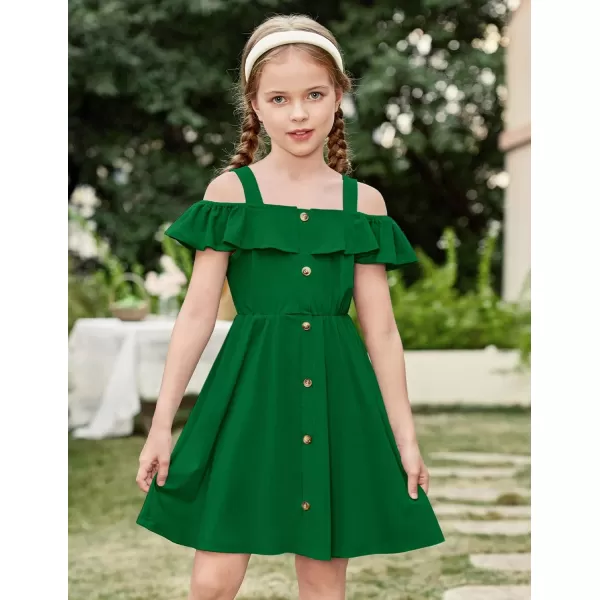 Arshiner Girls Dresses Summer Spaghetti Strap Cold Shoulder Ruffle Button Down A Line Dresses
