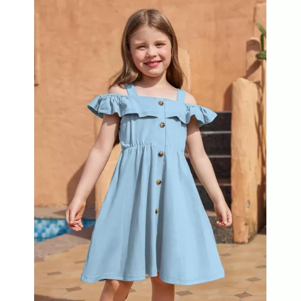Arshiner Girls Dresses Summer Spaghetti Strap Cold Shoulder Ruffle Button Down A Line Dresses