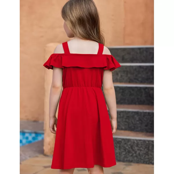 Arshiner Girls Dresses Summer Spaghetti Strap Cold Shoulder Ruffle Button Down A Line Dresses