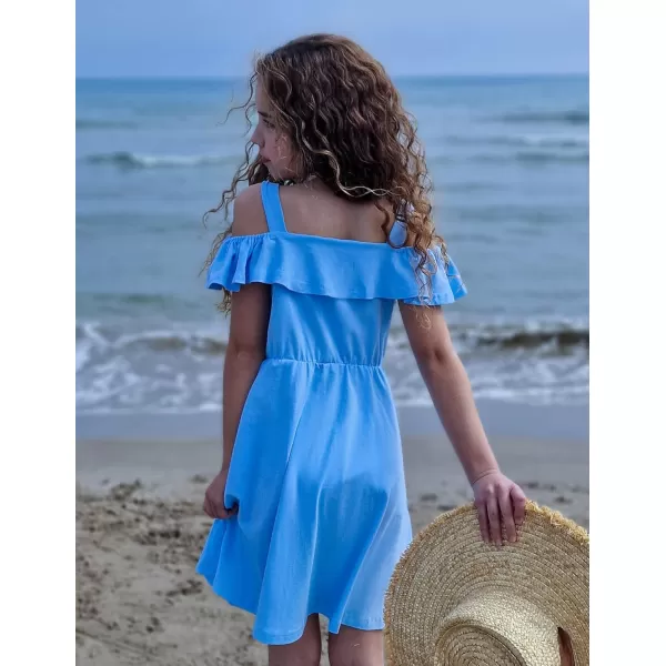 Arshiner Girls Dresses Summer Spaghetti Strap Cold Shoulder Ruffle Button Down A Line Dresses