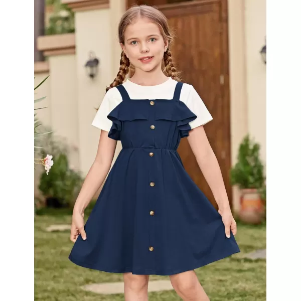 Arshiner Girls Dresses Summer Spaghetti Strap Cold Shoulder Ruffle Button Down A Line Dresses
