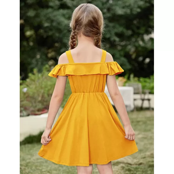 Arshiner Girls Dresses Summer Spaghetti Strap Cold Shoulder Ruffle Button Down A Line Dresses