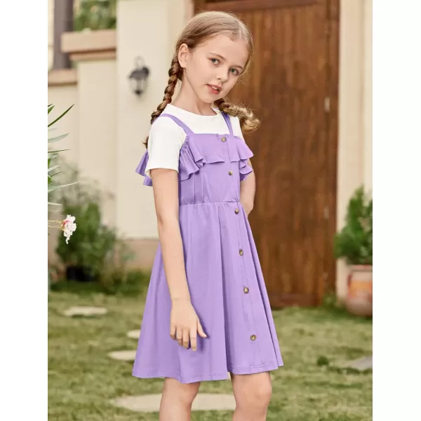 Arshiner Girls Dresses Summer Spaghetti Strap Cold Shoulder Ruffle Button Down A Line Dresses