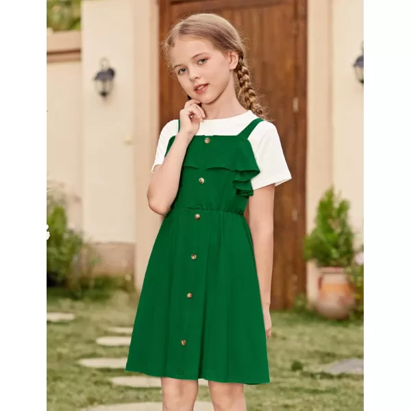 Arshiner Girls Dresses Summer Spaghetti Strap Cold Shoulder Ruffle Button Down A Line Dresses