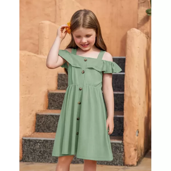 Arshiner Girls Dresses Summer Spaghetti Strap Cold Shoulder Ruffle Button Down A Line Dresses