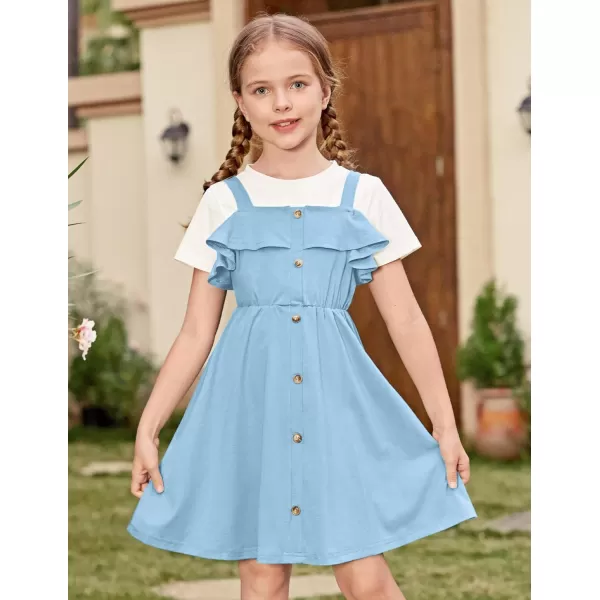 Arshiner Girls Dresses Summer Spaghetti Strap Cold Shoulder Ruffle Button Down A Line Dresses