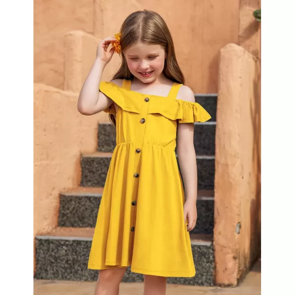 Arshiner Girls Dresses Summer Spaghetti Strap Cold Shoulder Ruffle Button Down A Line Dresses