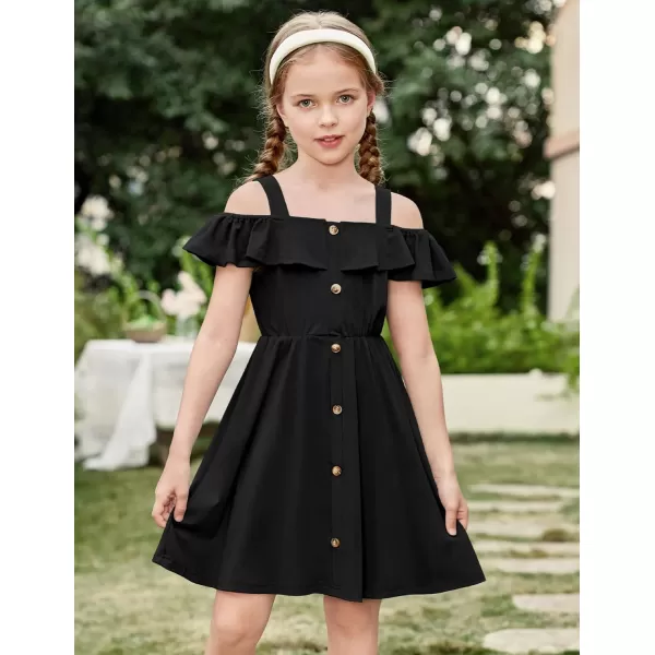Arshiner Girls Dresses Summer Spaghetti Strap Cold Shoulder Ruffle Button Down A Line Dresses