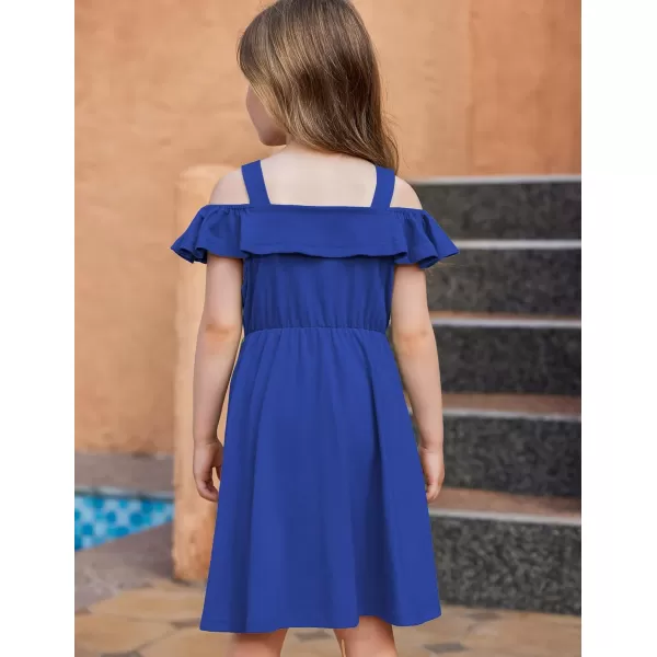 Arshiner Girls Dresses Summer Spaghetti Strap Cold Shoulder Ruffle Button Down A Line Dresses
