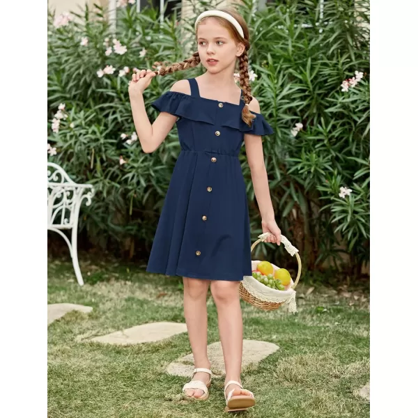 Arshiner Girls Dresses Summer Spaghetti Strap Cold Shoulder Ruffle Button Down A Line Dresses