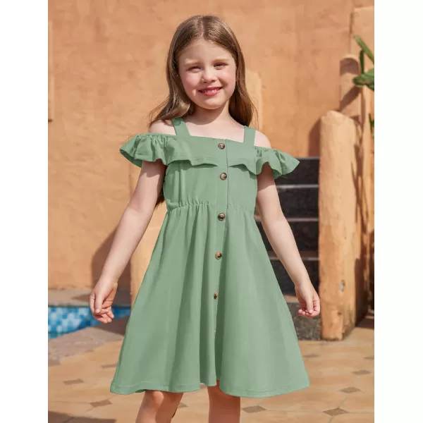 Arshiner Girls Dresses Summer Spaghetti Strap Cold Shoulder Ruffle Button Down A Line Dresses