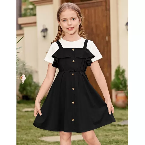 Arshiner Girls Dresses Summer Spaghetti Strap Cold Shoulder Ruffle Button Down A Line Dresses
