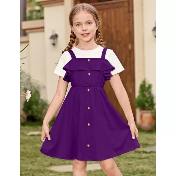 Arshiner Girls Dresses Summer Spaghetti Strap Cold Shoulder Ruffle Button Down A Line Dresses