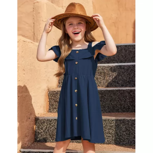 Arshiner Girls Dresses Summer Spaghetti Strap Cold Shoulder Ruffle Button Down A Line Dresses