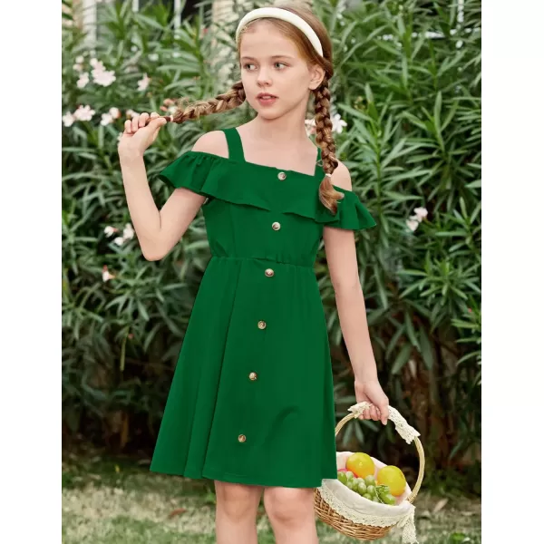 Arshiner Girls Dresses Summer Spaghetti Strap Cold Shoulder Ruffle Button Down A Line Dresses