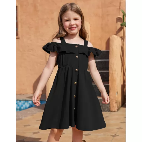 Arshiner Girls Dresses Summer Spaghetti Strap Cold Shoulder Ruffle Button Down A Line Dresses