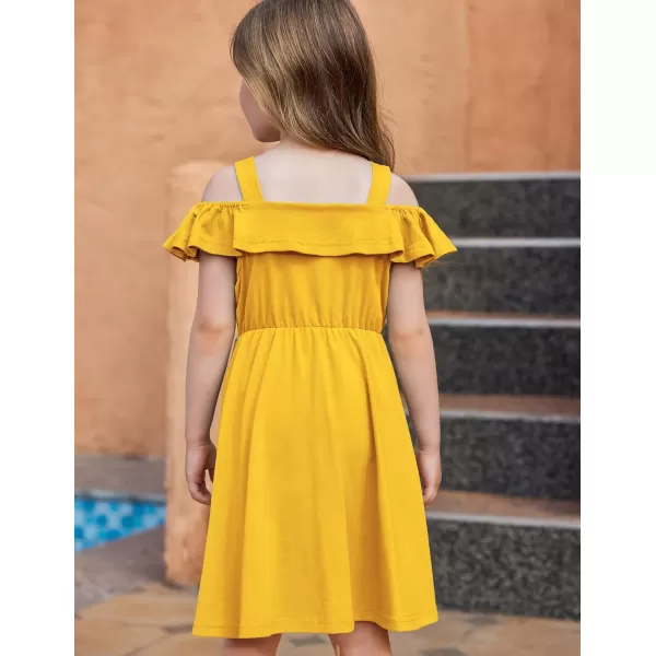 Arshiner Girls Dresses Summer Spaghetti Strap Cold Shoulder Ruffle Button Down A Line Dresses