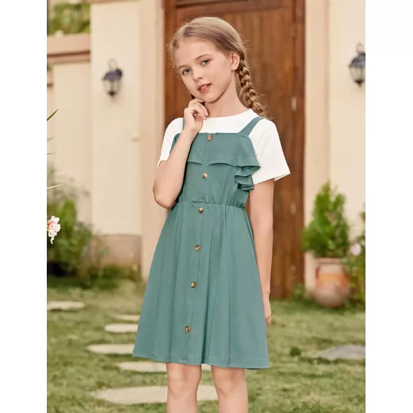 Arshiner Girls Dresses Summer Spaghetti Strap Cold Shoulder Ruffle Button Down A Line Dresses