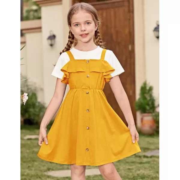 Arshiner Girls Dresses Summer Spaghetti Strap Cold Shoulder Ruffle Button Down A Line Dresses