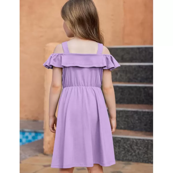 Arshiner Girls Dresses Summer Spaghetti Strap Cold Shoulder Ruffle Button Down A Line Dresses