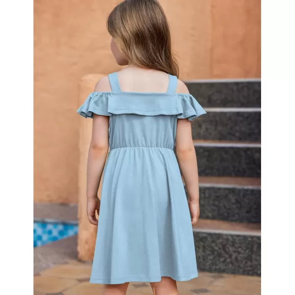 Arshiner Girls Dresses Summer Spaghetti Strap Cold Shoulder Ruffle Button Down A Line Dresses