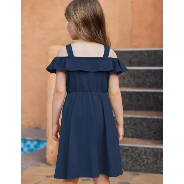Arshiner Girls Dresses Summer Spaghetti Strap Cold Shoulder Ruffle Button Down A Line Dresses