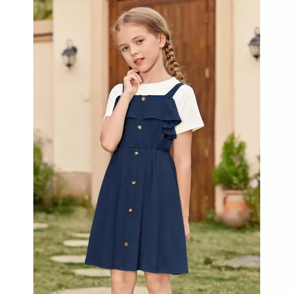 Arshiner Girls Dresses Summer Spaghetti Strap Cold Shoulder Ruffle Button Down A Line Dresses
