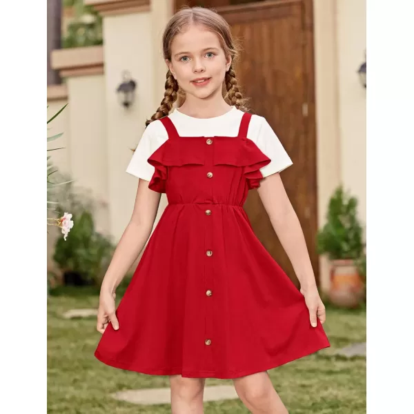 Arshiner Girls Dresses Summer Spaghetti Strap Cold Shoulder Ruffle Button Down A Line Dresses