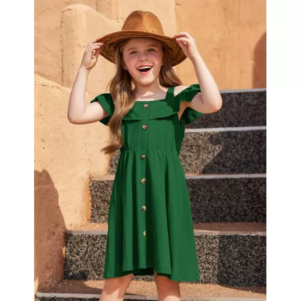 Arshiner Girls Dresses Summer Spaghetti Strap Cold Shoulder Ruffle Button Down A Line Dresses
