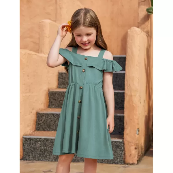 Arshiner Girls Dresses Summer Spaghetti Strap Cold Shoulder Ruffle Button Down A Line Dresses