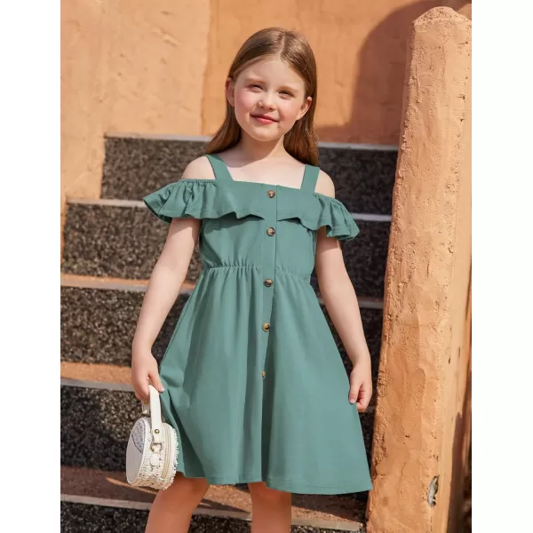 Arshiner Girls Dresses Summer Spaghetti Strap Cold Shoulder Ruffle Button Down A Line Dresses