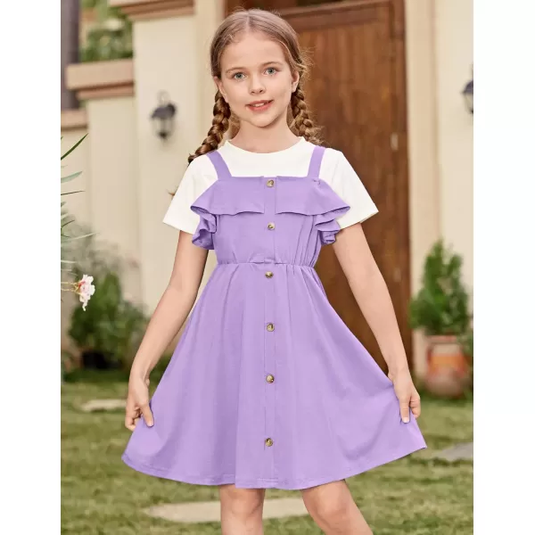 Arshiner Girls Dresses Summer Spaghetti Strap Cold Shoulder Ruffle Button Down A Line Dresses
