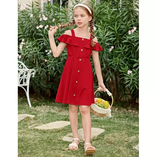 Arshiner Girls Dresses Summer Spaghetti Strap Cold Shoulder Ruffle Button Down A Line Dresses