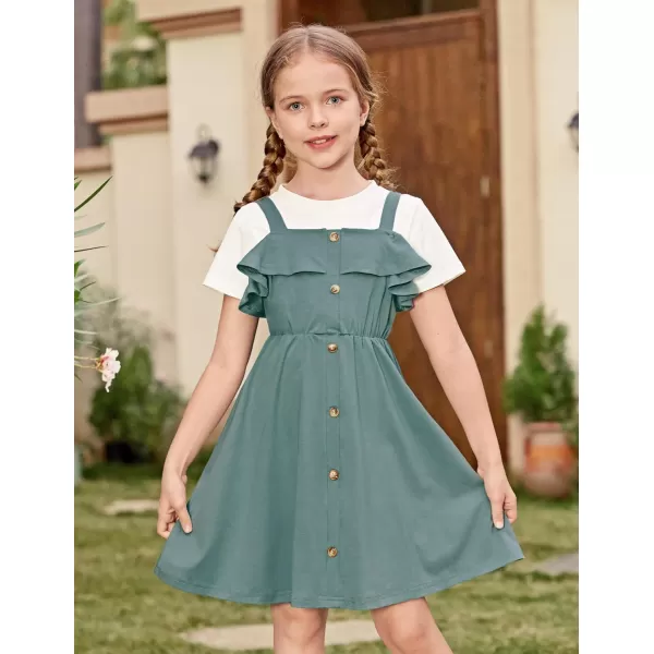 Arshiner Girls Dresses Summer Spaghetti Strap Cold Shoulder Ruffle Button Down A Line Dresses
