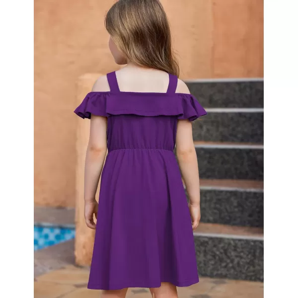 Arshiner Girls Dresses Summer Spaghetti Strap Cold Shoulder Ruffle Button Down A Line Dresses