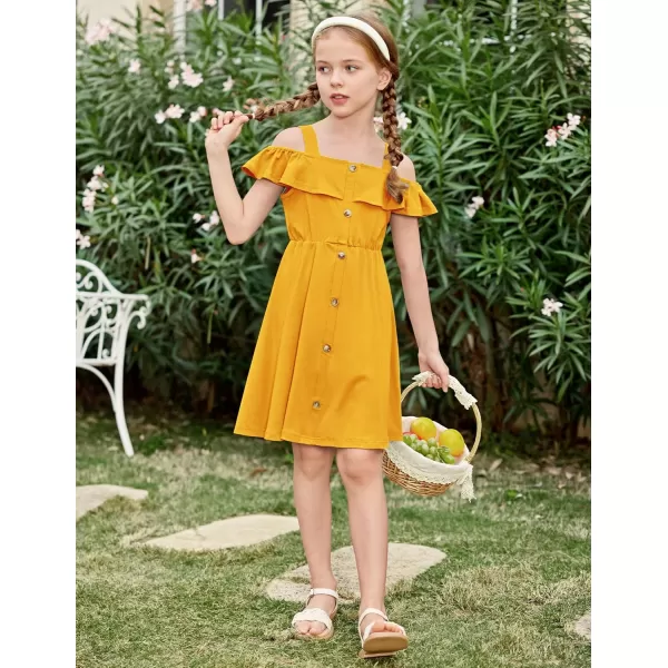 Arshiner Girls Dresses Summer Spaghetti Strap Cold Shoulder Ruffle Button Down A Line Dresses
