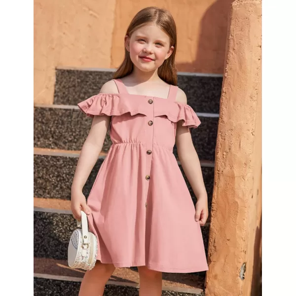 Arshiner Girls Dresses Summer Spaghetti Strap Cold Shoulder Ruffle Button Down A Line Dresses