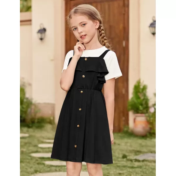 Arshiner Girls Dresses Summer Spaghetti Strap Cold Shoulder Ruffle Button Down A Line Dresses