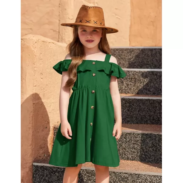 Arshiner Girls Dresses Summer Spaghetti Strap Cold Shoulder Ruffle Button Down A Line Dresses