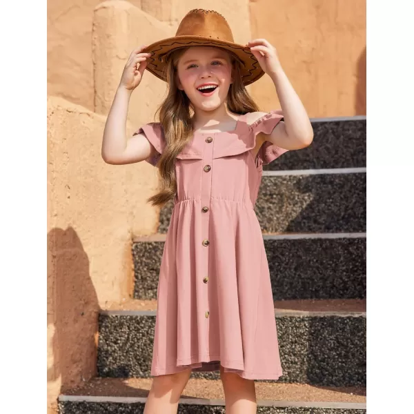 Arshiner Girls Dresses Summer Spaghetti Strap Cold Shoulder Ruffle Button Down A Line Dresses