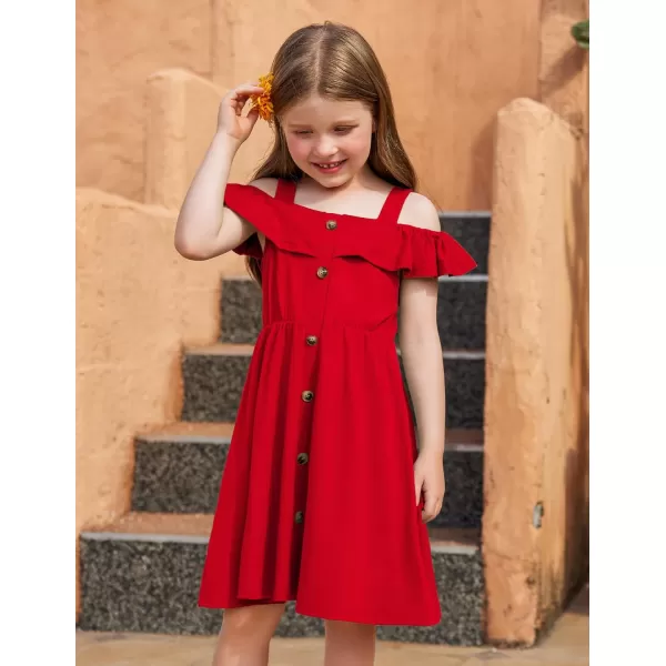 Arshiner Girls Dresses Summer Spaghetti Strap Cold Shoulder Ruffle Button Down A Line Dresses