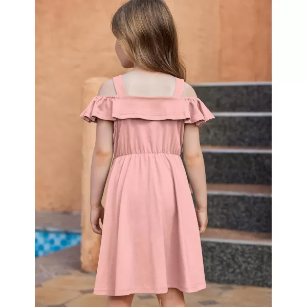 Arshiner Girls Dresses Summer Spaghetti Strap Cold Shoulder Ruffle Button Down A Line Dresses