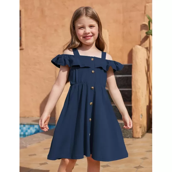 Arshiner Girls Dresses Summer Spaghetti Strap Cold Shoulder Ruffle Button Down A Line Dresses