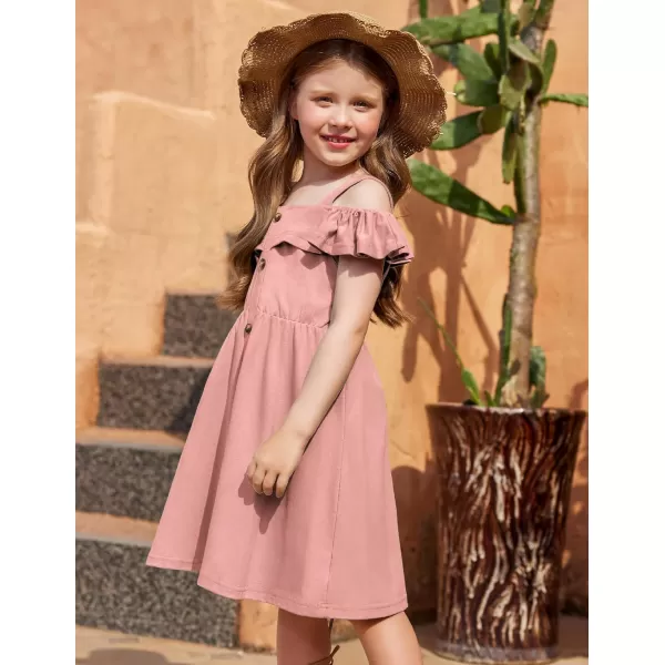 Arshiner Girls Dresses Summer Spaghetti Strap Cold Shoulder Ruffle Button Down A Line Dresses