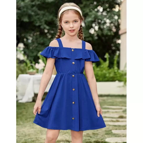 Arshiner Girls Dresses Summer Spaghetti Strap Cold Shoulder Ruffle Button Down A Line Dresses