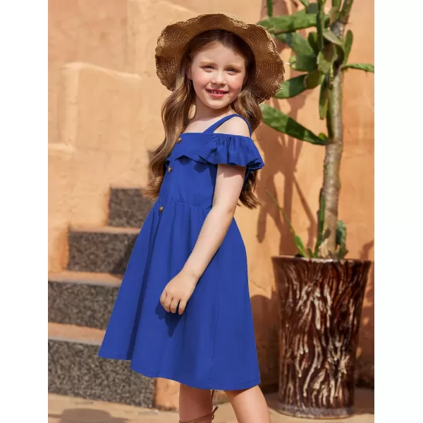 Arshiner Girls Dresses Summer Spaghetti Strap Cold Shoulder Ruffle Button Down A Line Dresses