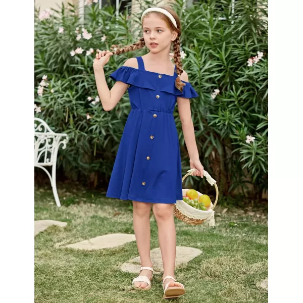 Arshiner Girls Dresses Summer Spaghetti Strap Cold Shoulder Ruffle Button Down A Line Dresses